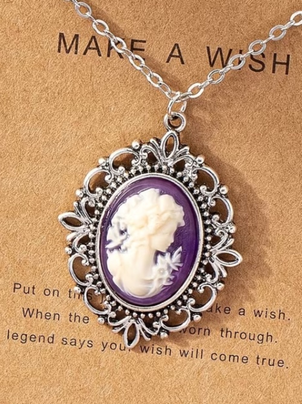 NEW! Vintage Inspired Purple Cameo Pendant Necklace. Victorian Necklace A1-33